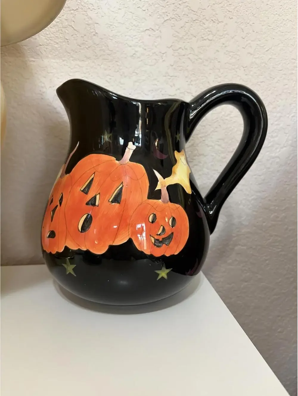 Target Halloween Large Ceramic Pitcher Jack O' Lanterns Stars Pumpkins Black